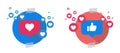 Like and Love icons. Thumbs up and heart, social media icon. Vector illustration.